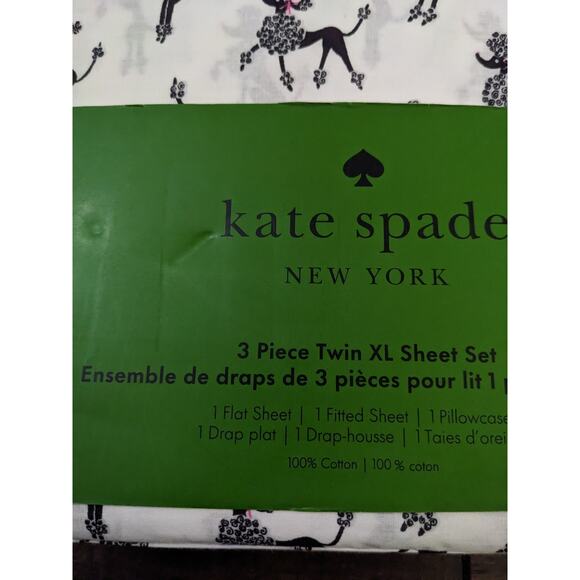 Kate Spade New York 3 Piece Twin XL Sheet Set Poodle BLACK Dog New *READ NOPAPER - Picture 3 of 4